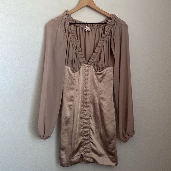 House of CB Gia Bustier Corset Long Sleeve Satin Billowy Sleeve Mini Dress XS - Picture 6 of 14